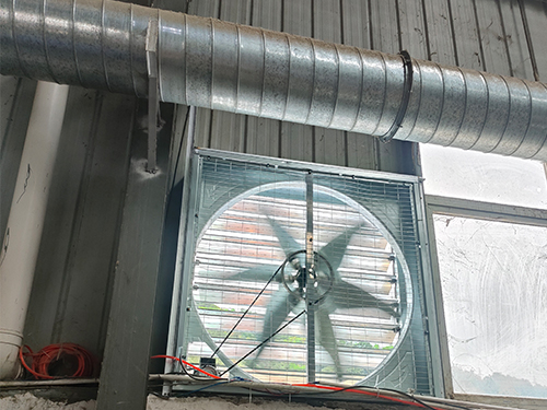 廠房通風(fēng)換氣降溫，負壓風(fēng)機安裝施工現(xiàn)場